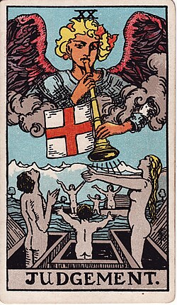 The Judgement tarot card from the Rider-Waite-Smith deck