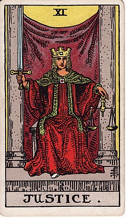 The Justice tarot card from the Rider-Waite-Smith deck