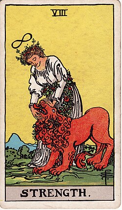 The Strength tarot card from the Rider-Waite-Smith deck