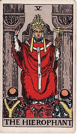 The Hierophant tarot card from the Rider-Waite-Smith deck
