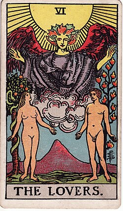 The Lovers tarot card from the Rider-Waite-Smith deck