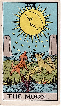 The Moon tarot card from the Rider-Waite-Smith deck